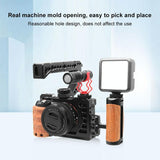 Wood Handle Metal Camera Cage For Sony Alpha 7C Stabilizer Rig - Close-Up Angle