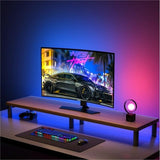 Aluminum Alloy Desktop Monitor Stand with Wooden Plate Riser - Side View