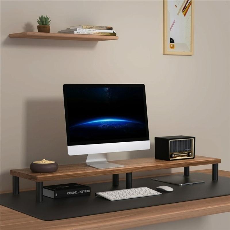 Aluminum Alloy Desktop Monitor Stand with Wooden Plate Riser