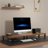 Aluminum Alloy Desktop Monitor Stand with Wooden Plate Riser - 45-Degree Angle
