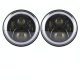 2 Pcs 7 Inch Dc12V 6000K - 6500K 50W Car Led Headlight Cree Lamp Beads For Jeep Wrangler / Harley Support App + Bluetooth Control Black - Front View