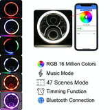 2 Pcs 7 Inch Dc12V 6000K - 6500K 50W Car Led Headlight Cree Lamp Beads For Jeep Wrangler / Harley Support App + Bluetooth Control Black