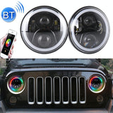 2 Pcs 7 Inch Dc12V 6000K - 6500K 50W Car Led Headlight Cree Lamp Beads For Jeep Wrangler / Harley Support App + Bluetooth Control Black - Top-Down View