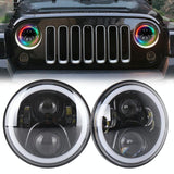 2 Pcs 7 Inch Dc12V 6000K - 6500K 50W Car Led Headlight Cree Lamp Beads For Jeep Wrangler / Harley Support App + Bluetooth Control Black - 45-Degree Angle