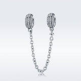 925 Sterling Silver Simple Diamond Beaded Bracelet Safety Chain - Front View
