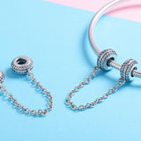 925 Sterling Silver Simple Diamond Beaded Bracelet Safety Chain - 45-Degree Angle