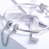 925 Sterling Silver Simple Diamond Beaded Bracelet Safety Chain - Rear View
