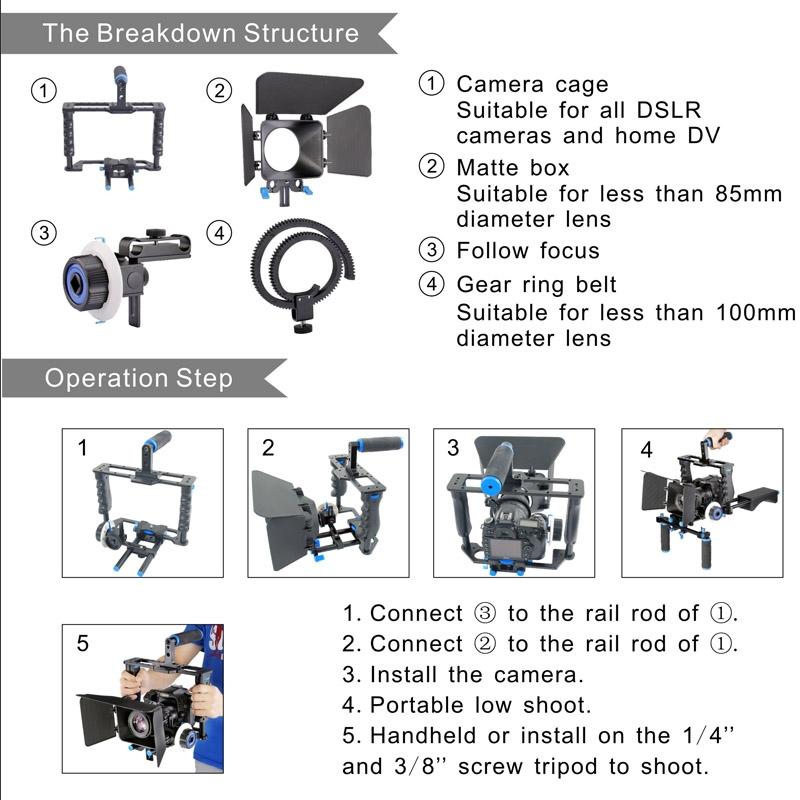 Large Handle Camera Cage & Matte Box Kit For Dslr / Video Camera