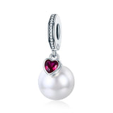 925 Sterling Silver Pearl Heart Pendant For Diy Bracelets & Necklaces - Front View