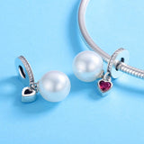 925 Sterling Silver Pearl Heart Pendant For Diy Bracelets & Necklaces - Close-Up Angle