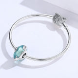 925 Sterling Silver Ocean Star Pendant Bracelet With Blue Glass Bead - Low Angle
