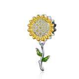 925 Sterling Silver Sunflower Pendant For Diy Bracelet - Front View