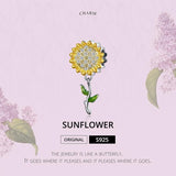 925 Sterling Silver Sunflower Pendant For Diy Bracelet - Top-Down View