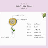 925 Sterling Silver Sunflower Pendant For Diy Bracelet - 45-Degree Angle