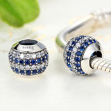 925 Sterling Silver Blue Diamond Beaded Bracelet & Necklace Set - Top-Down View