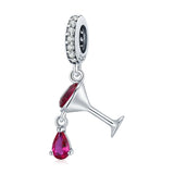 925 Sterling Silver Shimmering Wine Glass Pendant For Diy Bracelets & Necklaces - Front View