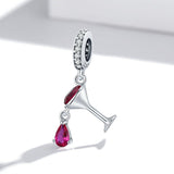 925 Sterling Silver Shimmering Wine Glass Pendant For Diy Bracelets & Necklaces - Side View
