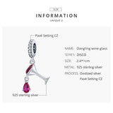 925 Sterling Silver Shimmering Wine Glass Pendant For Diy Bracelets & Necklaces - Top-Down View