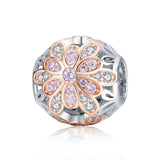 925 Sterling Silver Flower Stamen Diamond Beads For Diy Bracelets - Front View