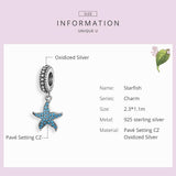 925 Sterling Silver Starfish Pendant Charm For Women'S Diy Bracelets - 45-Degree Angle