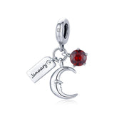 925 Sterling Silver January Birthstone Moon Pendant For Diy Bracelets & Necklaces - Front View