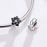 925 Sterling Silver Beaded Bracelet With Lotus Beads - Close-Up Angle