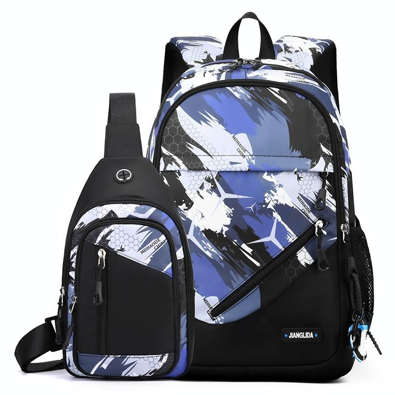 Lightweight 2-in-1 Backpack and Chest Bag for Men - Blue Football - Orange Honeycomb