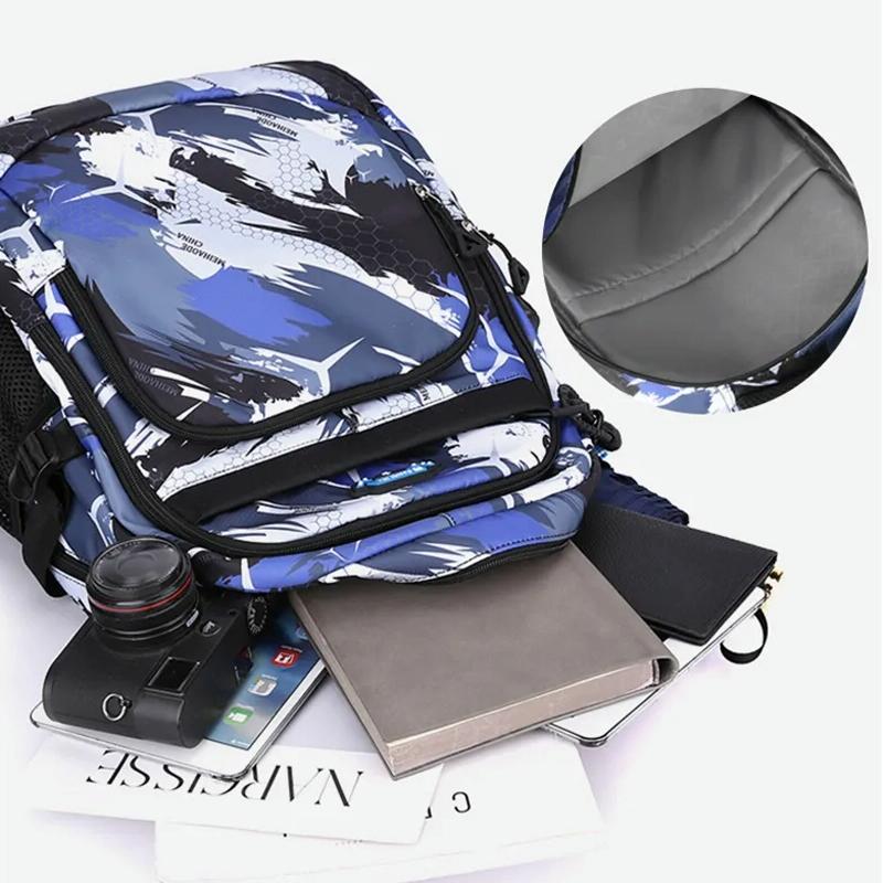 Lightweight 2-in-1 Backpack and Chest Bag for Men - Blue Football - Orange Honeycomb