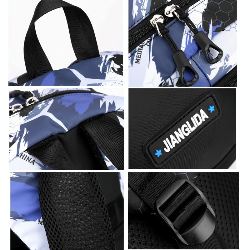 Lightweight 2-in-1 Backpack and Chest Bag for Men - Blue Football - Orange Honeycomb