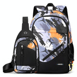Lightweight 2-in-1 Backpack and Chest Bag for Men - Blue Football - Orange Honeycomb