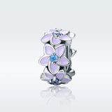 925 Sterling Silver Purple Flower Bracelet With Diamond Beads - Side View