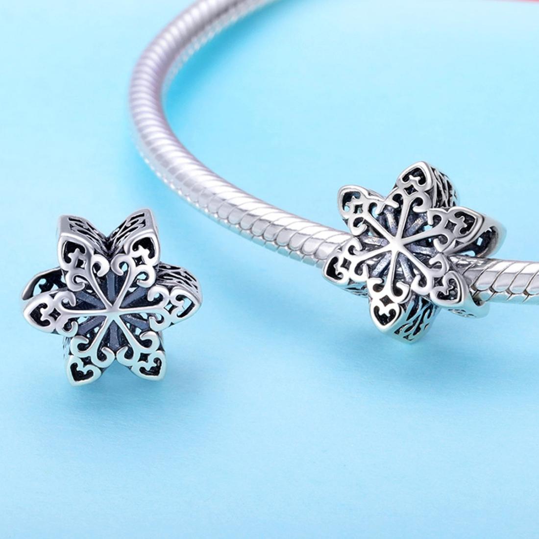 925 Sterling Silver Snowflake Beads For Diy Bracelets & Necklaces
