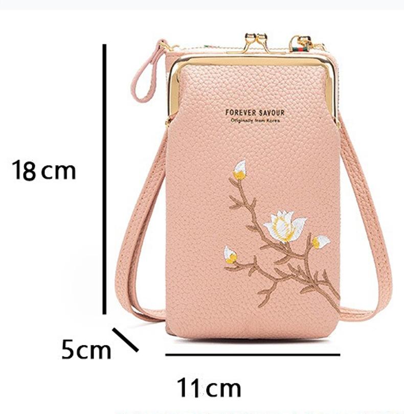 Black Embroidered Single Shoulder Phone Bag Wallet - Gray