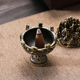 Small Vintage Copper Incense Burner - Bronze Ornament - Side View