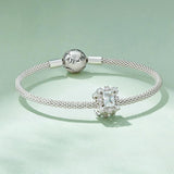 925 Sterling Silver Flower Zirconia Bracelet In Plating - Top-Down View