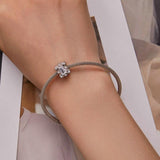 925 Sterling Silver Flower Zirconia Bracelet In Plating - 45-Degree Angle