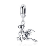 925 Sterling Silver Drogon Dinosaur Charm For Diy Bracelets - Front View