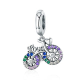 925 Sterling Silver Bicycle Pendant With Zircon Beads For Diy Bracelets Style - Pendant - Front View