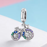 925 Sterling Silver Bicycle Pendant With Zircon Beads For Diy Bracelets Style - Pendant - Side View