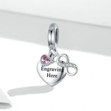 925 Sterling Silver Endless Heart Zircon Bracelet Pendant - Side View