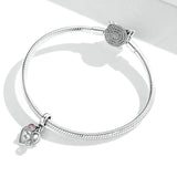 925 Sterling Silver Endless Heart Zircon Bracelet Pendant - 45-Degree Angle
