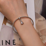 925 Sterling Silver Platinum Rabbit Pearl Bracelet - Top-Down View