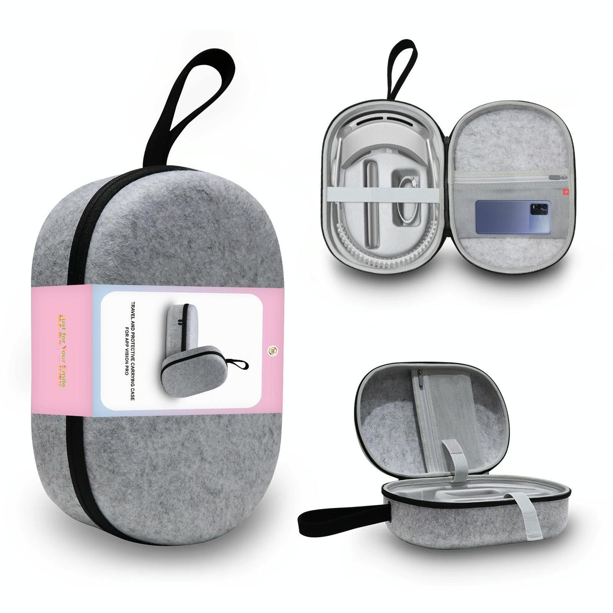 Portable Vr Headset Storage Bag for Apple Vision Pro Glasses - Gray Felt - Gray Linen