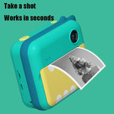 Instant Camera for Kids with Dual-lens Mini Print Green Dinosaur Design - Green Dinosaur No Card - Side View