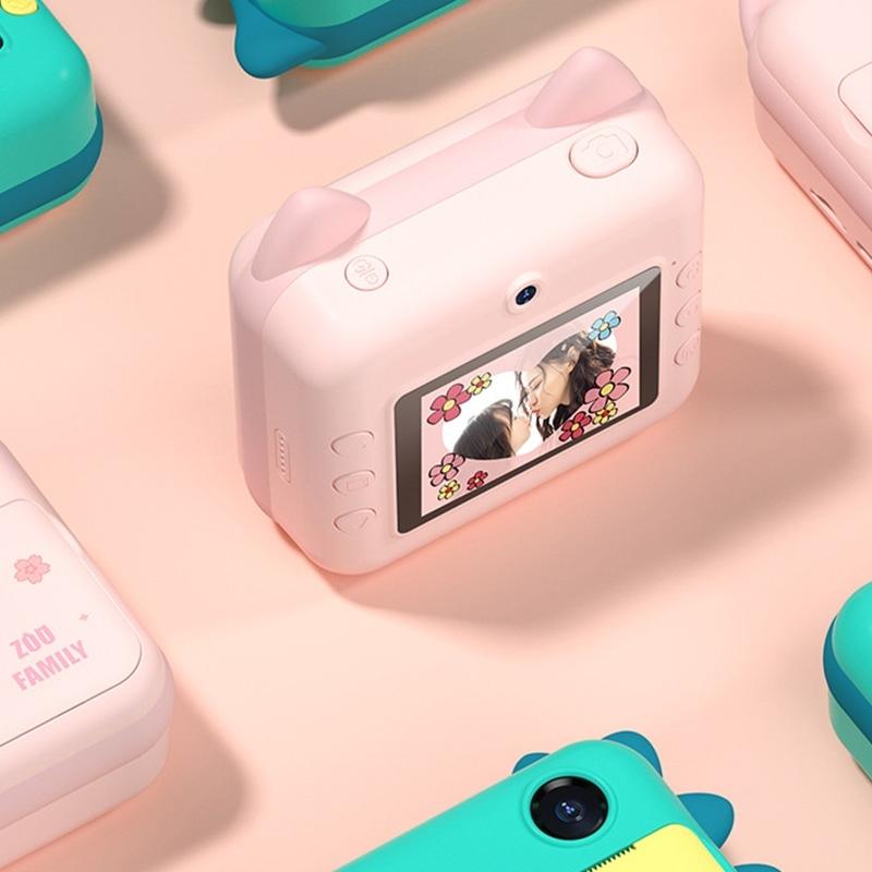 Instant Camera for Kids with Dual-lens Mini Print Green Dinosaur Design - Green Dinosaur No Card