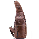 Retro Leather Crossbody Chest Bag Chestnut Brown - Front View