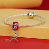 925 Sterling Silver Red Lantern Bracelet With Auspicious Clouds Bead - Rear View