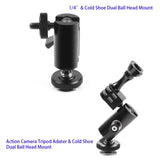 Universal Dual Ballhead Cold Shoe Mount for Action Cameras - 45-Degree Angle