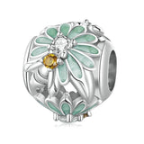 925 Sterling Silver Green Gradient Daisy Bee Bracelet - Front View