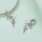 925 Sterling Silver Zircon Clover Bracelet With Hollow Wings - Side View